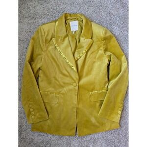 Avec Les Filles Faux Suede Satin Trim Tuxedo Jacket Blazer‎ Gold Holiday Size S